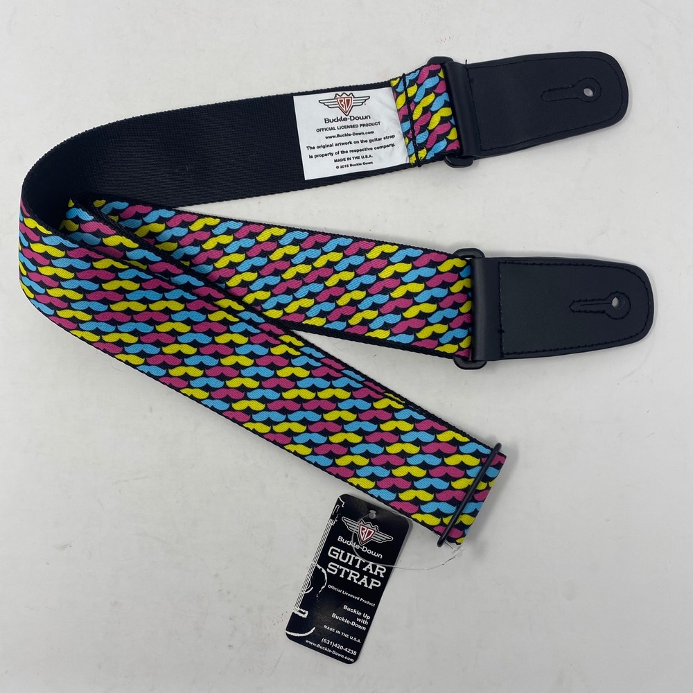 Buckle-Down Guitar Strap Multi-Color Mustache Pattern Adjustable Made in USA NWT